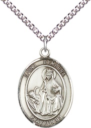 [7032SS/24SS] Sterling Silver Saint Dymphna Pendant on a 24 inch Sterling Silver Heavy Curb chain