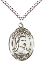 [7033SS/24SS] Sterling Silver Saint Elizabeth of Hungary Pendant on a 24 inch Sterling Silver Heavy Curb chain