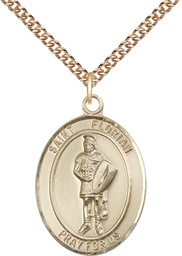 [7034GF/24GF] 14kt Gold Filled Saint Florian Pendant on a 24 inch Gold Filled Heavy Curb chain