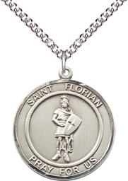 [7034RDSS/24SS] Sterling Silver Saint Florian Pendant on a 24 inch Sterling Silver Heavy Curb chain