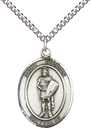 [7034SS/24SS] Sterling Silver Saint Florian Pendant on a 24 inch Sterling Silver Heavy Curb chain