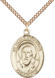 [7035GF/24GF] 14kt Gold Filled Saint Francis de Sales Pendant on a 24 inch Gold Filled Heavy Curb chain