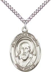 [7035SS/24SS] Sterling Silver Saint Francis de Sales Pendant on a 24 inch Sterling Silver Heavy Curb chain