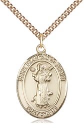 [7036GF/24GF] 14kt Gold Filled Saint Francis of Assisi Pendant on a 24 inch Gold Filled Heavy Curb chain