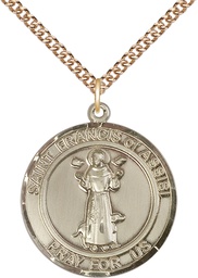 [7036RDGF/24GF] 14kt Gold Filled Saint Francis of Assisi Pendant on a 24 inch Gold Filled Heavy Curb chain