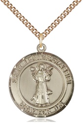 [7036RDGF/24GF] 14kt Gold Filled Saint Francis of Assisi Pendant on a 24 inch Gold Filled Heavy Curb chain
