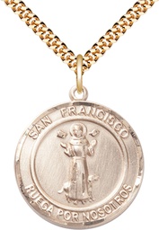 [7036RDSPGF/24GF] 14kt Gold Filled San Francis of Assisi Pendant on a 24 inch Gold Filled Heavy Curb chain