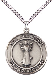 [7036RDSPSS/24SS] Sterling Silver San Francis of Assisi Pendant on a 24 inch Sterling Silver Heavy Curb chain