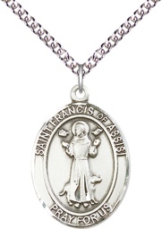 [7036SS/24SS] Sterling Silver Saint Francis of Assisi Pendant on a 24 inch Sterling Silver Heavy Curb chain