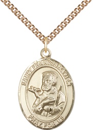 [7037GF/24GF] 14kt Gold Filled Saint Francis Xavier Pendant on a 24 inch Gold Filled Heavy Curb chain