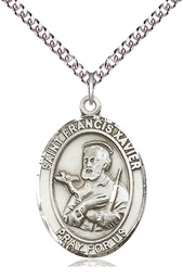 [7037SS/24SS] Sterling Silver Saint Francis Xavier Pendant on a 24 inch Sterling Silver Heavy Curb chain