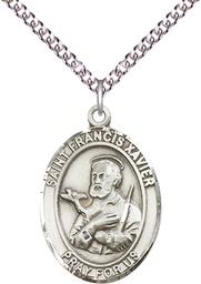 [7037SS/24SS] Sterling Silver Saint Francis Xavier Pendant on a 24 inch Sterling Silver Heavy Curb chain