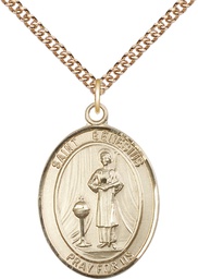 [7038GF/24GF] 14kt Gold Filled Saint Genesius of Rome Pendant on a 24 inch Gold Filled Heavy Curb chain