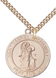 [7039RDGF/24GF] 14kt Gold Filled Saint Gabriel the Archangel Pendant on a 24 inch Gold Filled Heavy Curb chain