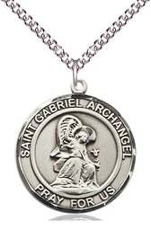 [7039RDSS/24SS] Sterling Silver Saint Gabriel the Archangel Pendant on a 24 inch Sterling Silver Heavy Curb chain