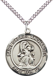 [7039RDSS/24SS] Sterling Silver Saint Gabriel the Archangel Pendant on a 24 inch Sterling Silver Heavy Curb chain