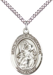 [7039SS/24SS] Sterling Silver Saint Gabriel the Archangel Pendant on a 24 inch Sterling Silver Heavy Curb chain