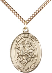 [7040GF/24GF] 14kt Gold Filled Saint George Pendant on a 24 inch Gold Filled Heavy Curb chain