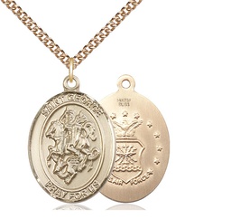 [7040GF1/24GF] 14kt Gold Filled Saint George Air Force Pendant on a 24 inch Gold Filled Heavy Curb chain