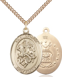 [7040GF1/24GF] 14kt Gold Filled Saint George Air Force Pendant on a 24 inch Gold Filled Heavy Curb chain