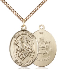 [7040GF2/24GF] 14kt Gold Filled Saint George Army Pendant on a 24 inch Gold Filled Heavy Curb chain