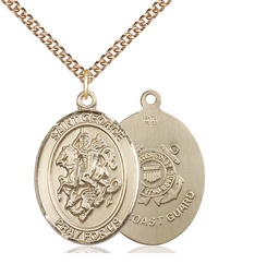 [7040GF3/24GF] 14kt Gold Filled Saint George Coast Guard Pendant on a 24 inch Gold Filled Heavy Curb chain