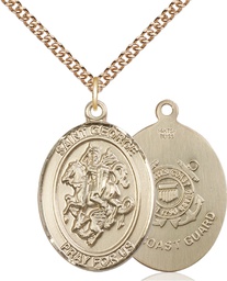 [7040GF3/24GF] 14kt Gold Filled Saint George Coast Guard Pendant on a 24 inch Gold Filled Heavy Curb chain