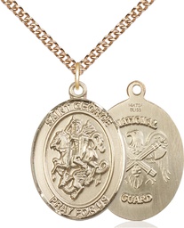 [7040GF5/24GF] 14kt Gold Filled Saint George National Guard Pendant on a 24 inch Gold Filled Heavy Curb chain