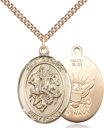 [7040GF6/24GF] 14kt Gold Filled Saint George Navy Pendant on a 24 inch Gold Filled Heavy Curb chain