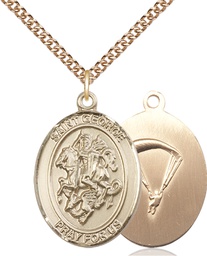 [7040GF7/24GF] 14kt Gold Filled Saint George Paratrooper Pendant on a 24 inch Gold Filled Heavy Curb chain