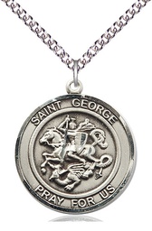 [7040RDSS/24SS] Sterling Silver Saint George Pendant on a 24 inch Sterling Silver Heavy Curb chain