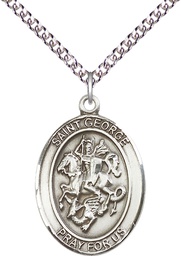 [7040SS/24SS] Sterling Silver Saint George Pendant on a 24 inch Sterling Silver Heavy Curb chain