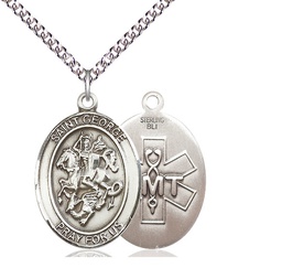 [7040SS10/24SS] Sterling Silver Saint George EMT Pendant on a 24 inch Sterling Silver Heavy Curb chain