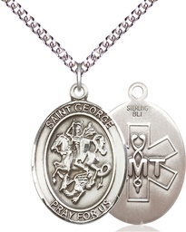 [7040SS10/24SS] Sterling Silver Saint George EMT Pendant on a 24 inch Sterling Silver Heavy Curb chain