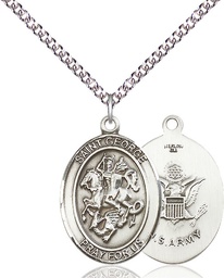 [7040SS2/24SS] Sterling Silver Saint George Army Pendant on a 24 inch Sterling Silver Heavy Curb chain
