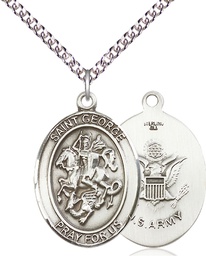 [7040SS2/24SS] Sterling Silver Saint George Army Pendant on a 24 inch Sterling Silver Heavy Curb chain