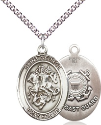 [7040SS3/24SS] Sterling Silver Saint George Coast Guard Pendant on a 24 inch Sterling Silver Heavy Curb chain