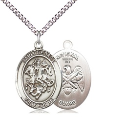 [7040SS5/24SS] Sterling Silver Saint George National Guard Pendant on a 24 inch Sterling Silver Heavy Curb chain