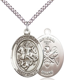 [7040SS5/24SS] Sterling Silver Saint George National Guard Pendant on a 24 inch Sterling Silver Heavy Curb chain