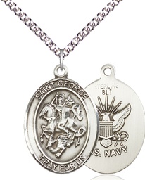 [7040SS6/24SS] Sterling Silver Saint George Navy Pendant on a 24 inch Sterling Silver Heavy Curb chain