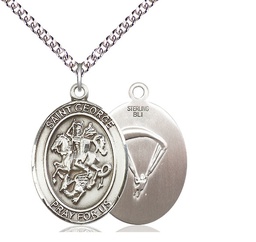 [7040SS7/24SS] Sterling Silver Saint George Paratrooper Pendant on a 24 inch Sterling Silver Heavy Curb chain