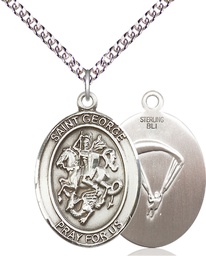 [7040SS7/24SS] Sterling Silver Saint George Paratrooper Pendant on a 24 inch Sterling Silver Heavy Curb chain