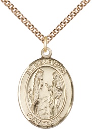 [7041GF/24GF] 14kt Gold Filled Saint Genevieve Pendant on a 24 inch Gold Filled Heavy Curb chain