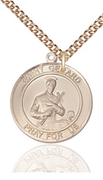 [7042RDGF/24GF] 14kt Gold Filled Saint Gerard Pendant on a 24 inch Gold Filled Heavy Curb chain