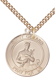 [7042RDGF/24GF] 14kt Gold Filled Saint Gerard Pendant on a 24 inch Gold Filled Heavy Curb chain