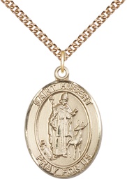 [7045GF/24GF] 14kt Gold Filled Saint Hubert of Liege Pendant on a 24 inch Gold Filled Heavy Curb chain