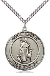 [7045RDSS/24SS] Sterling Silver Saint Hubert of Liege Pendant on a 24 inch Sterling Silver Heavy Curb chain