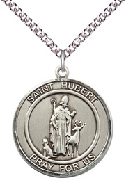 [7045RDSS/24SS] Sterling Silver Saint Hubert of Liege Pendant on a 24 inch Sterling Silver Heavy Curb chain