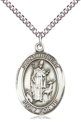 [7045SS/24SS] Sterling Silver Saint Hubert of Liege Pendant on a 24 inch Sterling Silver Heavy Curb chain