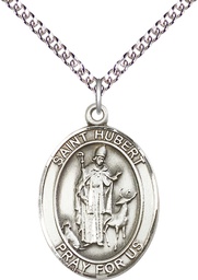 [7045SS/24SS] Sterling Silver Saint Hubert of Liege Pendant on a 24 inch Sterling Silver Heavy Curb chain